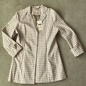 Tyler Boe Tan and White Gingham Jacket. Size 8